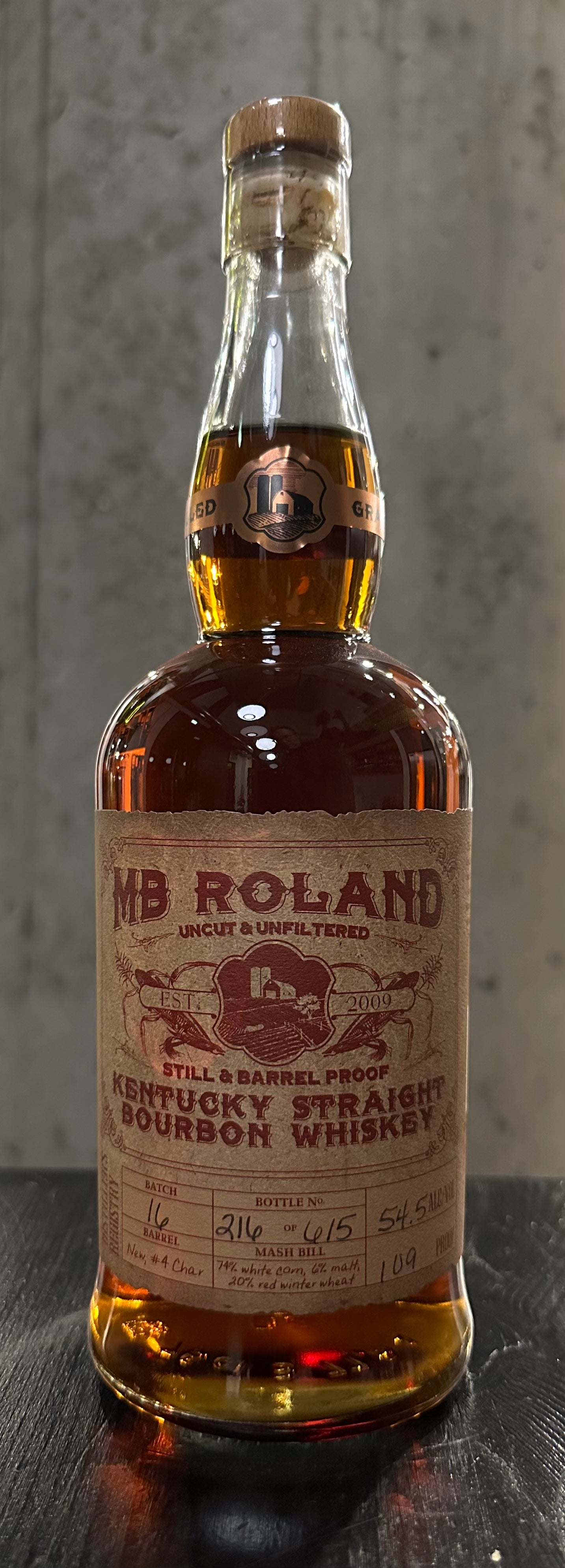 MB Roland "Wheated" Ketucky Straight Bourbon Whiskey